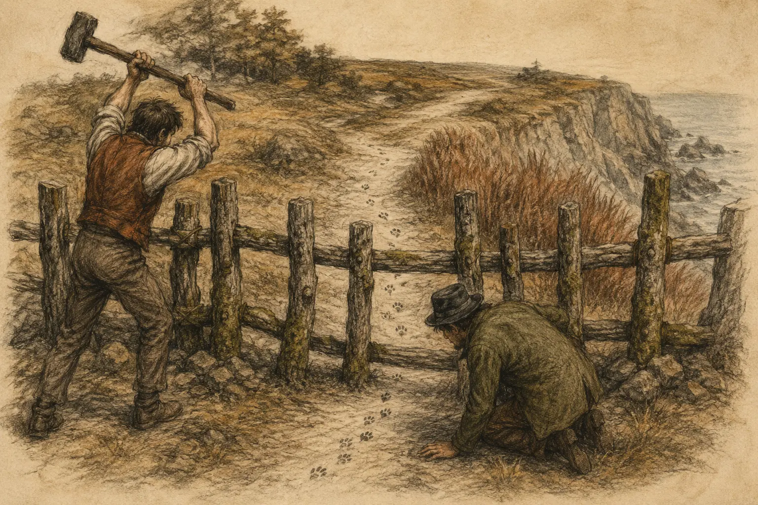 A fence blocks a path just before the path reaches a hidden cliff edge.