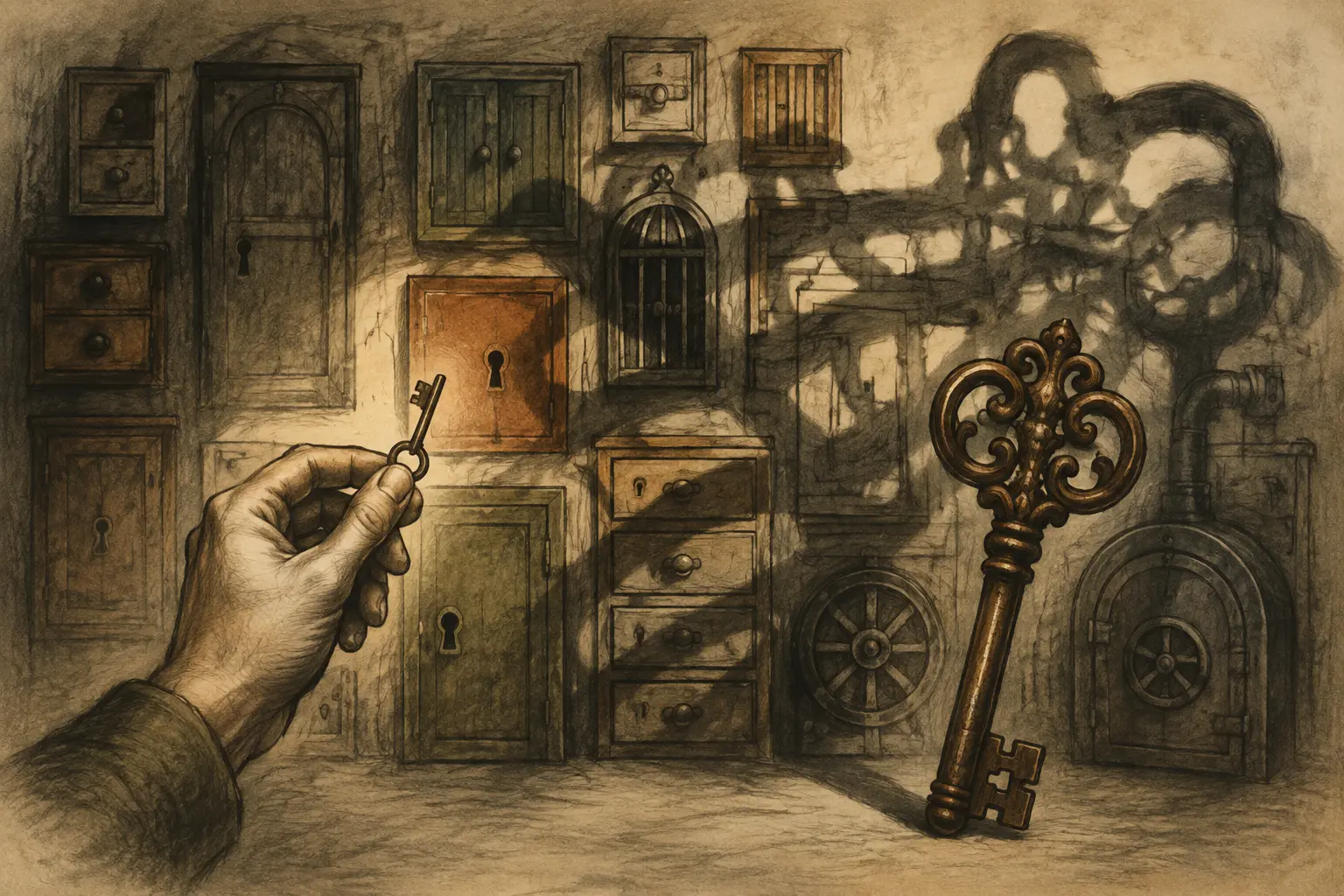 A small key that fits one lock beside a dangerous master key that opens everything